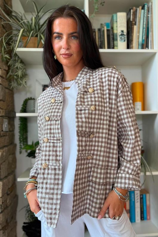 Nonni Gingham Napoleon Jacket Mocha